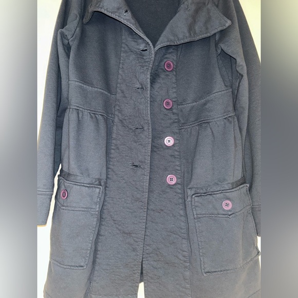 prAna Breathe Sylvie Jacket Gray Pea Coat w/ Purple Buttons (Size Small) - Picture 8 of 16